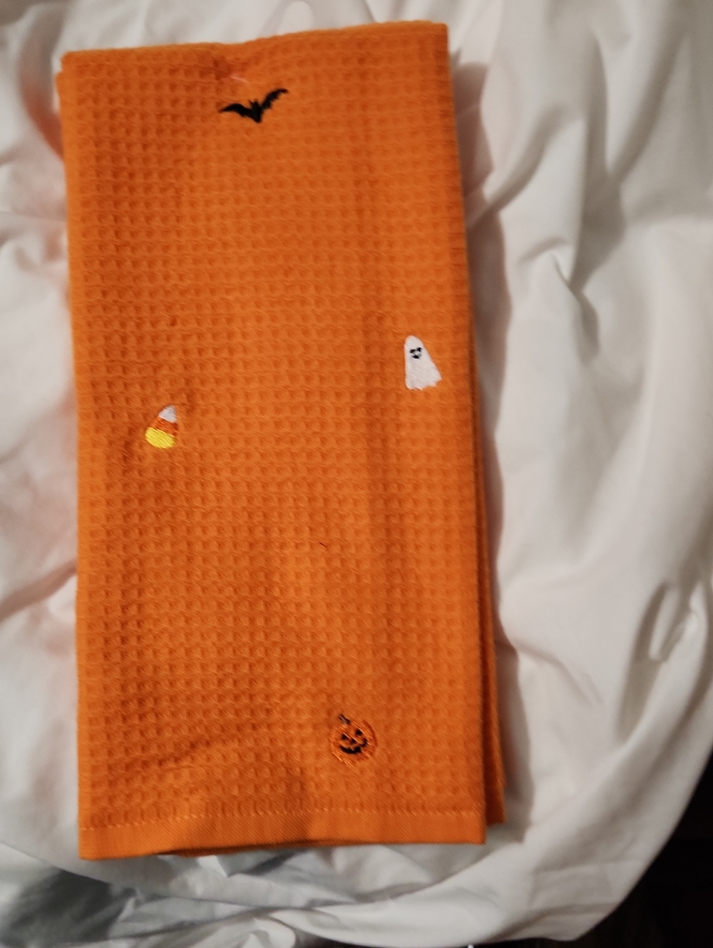 Orange Halloween Waffle-Knit With Embroidered Icons